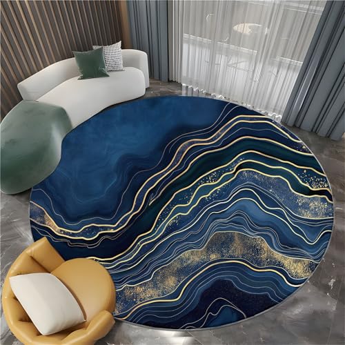 Tapete redondo de 6 ft azul marmolado antideslizante lavable miniatura 2