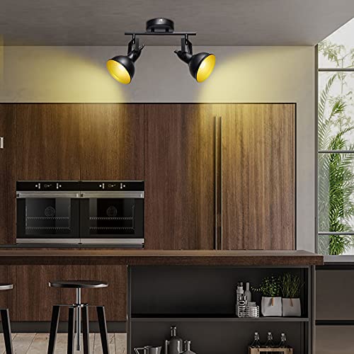 Image of HiBay 2-Light Track Lighting Fixtures, Industrial Ceiling Wall Spot Lights Kit, Flexible LED Spotlights Black for Kitchen Bedroom Bedside Picture, E12 Base (Bulbs Not Included)