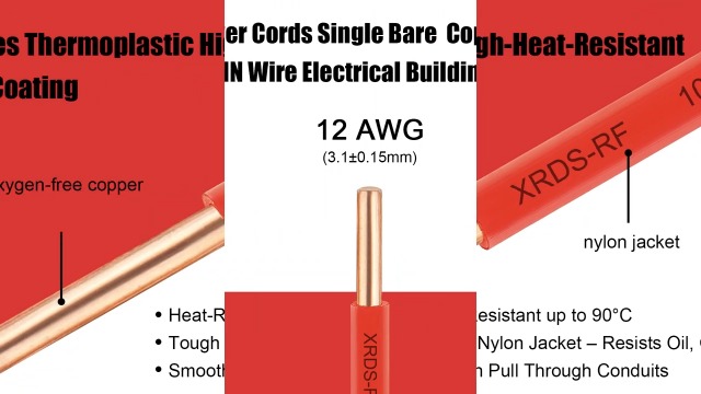 Image of THHN Wire 100 FT, Single Bare Copper Conductor, 10AWG Red Electrical Wire, Solid Building Wire 600V Nylon Sheath Cable for Indoor /Outdoor Applications