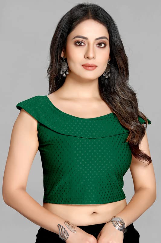 Image of Cotton Lycra Stretchable Off Sholder Short Sleeves Saree Blouse Readymade Crop Top Choli for Girls and Womens