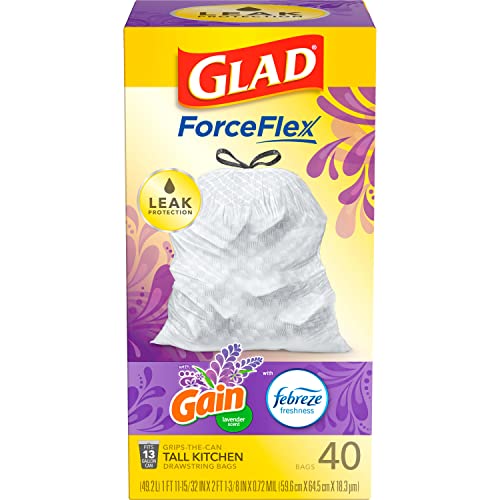 Image of Glad ForceFlex Tall Kitchen Trash Bags, 13 Gallon, Gain Lavender, 40 Count (Package May Vary)