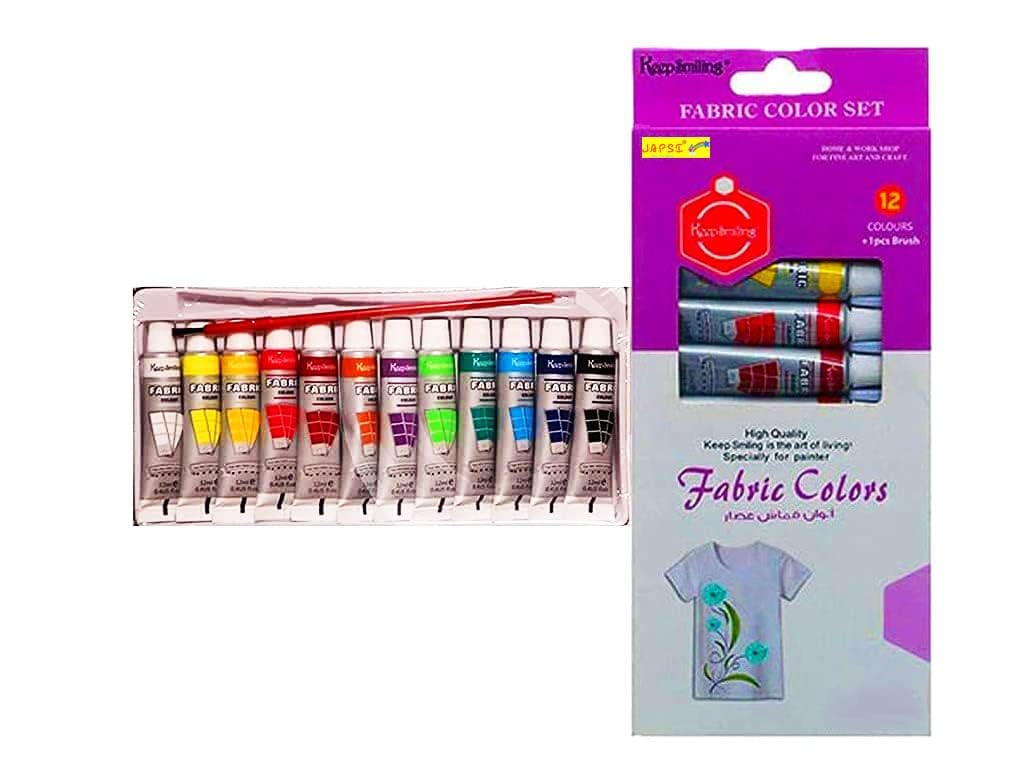 Multicolored Fabric Starter Set ; Cloth Tshirt Pillow Fabric ; DIY Painting Kit for Kids - Pack of 12 Fabric Paint (6ml) - Multi Colors