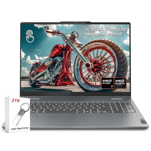 Image of Lenovo IdeaPad 5 2-in-1 with AMD Ryzen 7 8845HS Processor, 16 inch WUXGA Touchscreen Display, 16GB LPDDR5X RAM, 512GB SSD, Backlit KB, Wi-Fi6, FP Reader, Windows 11, Luna Grey, w /2TB USB Drive, W /GaLiMu