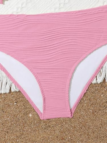 Image of OYOANGLE Girl's 2 Piece Tankini Swimsuit Textured Twist Front Ruched Ruffle Bikini Set Bathing Suits