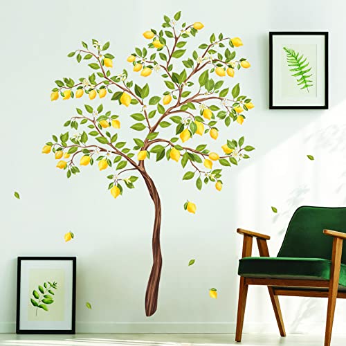 Image of decalmile Large Lemon Tree Wall Decals Flower Tree Plants Wall Stickers Bedroom Living Room Office Home Decor(H:67 Inch)