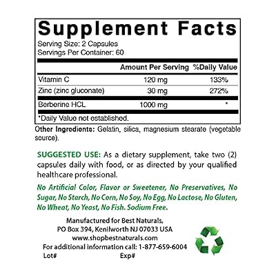Best Naturals Berberine Plus 1000 mg/Serving 120 Capsules (120 Count (Pack of 3))