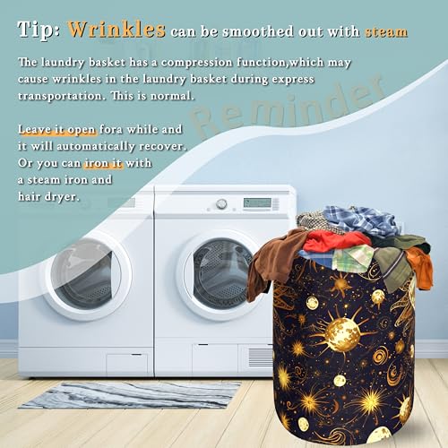 Image of Golden Sun Pattern Laundry Basket Oxford Cloth Hamper 18.9x16.5 Inch | Foldable With Handle Tote Bag Colorful Galaxy Laundry Hamper Clothes Storage Bucket Toy Organizer ForBathroom /Laundry /Bedroom