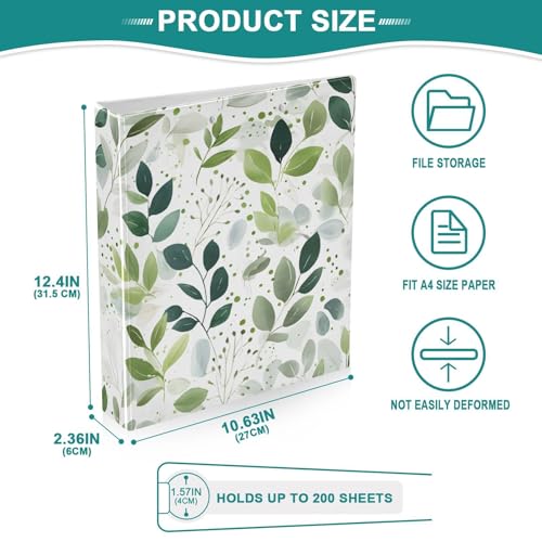 Image of 3 Ring Binder Eucalyptus Green Leavves Tropical Plant 1.5 inch Binders Three Ring Binders with Clipboard Fit 8.5'' x 11'' Paper 3 Interior PVC Clear Pockets for Office Supplies