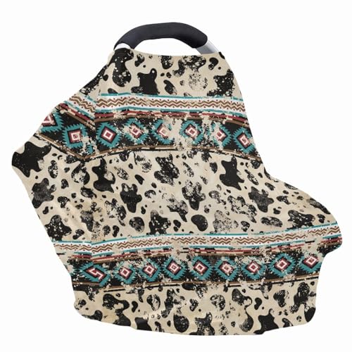 Image of Distress Cow Print Mother Privacy Nursing Cover Elastic & Cozy Breastfeeding Scarf Personalized Multi Use Infant Stroller Canopy for Family Friedns