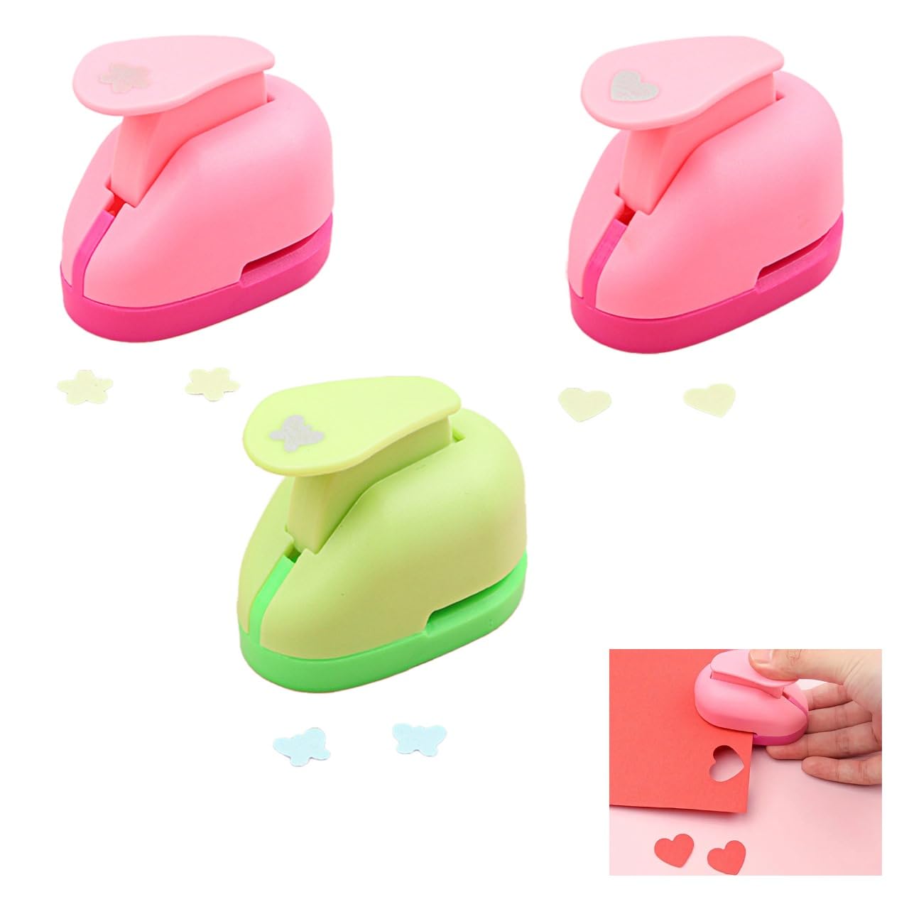 Paper Punch Set, Paper Punches for Crafts - 3Pcs Hole Punch, Hole Puncher, Small & Mini Hole Punch with Cute, Durable, Easy to Use Designs in Different Shapes – Heart, Flower, Butterfly
