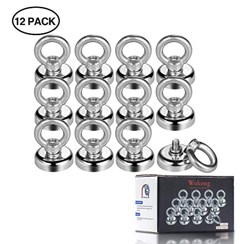 Stark Neodym Ösenmagnet Magnethaken, Durchmesser 25mm,Wukong Zugkraft 19kg Super Starker Neodymium Magnet Haken(12 Stück)