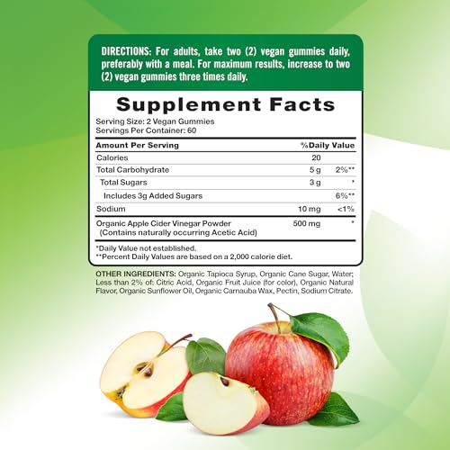 Nature's Truth Organic Apple Cider Vinegar Gummies | 120 Count | Vegan, Gluten Free & Non-GMO Supplement | USDA Organic | Apple Flavor - Image 3