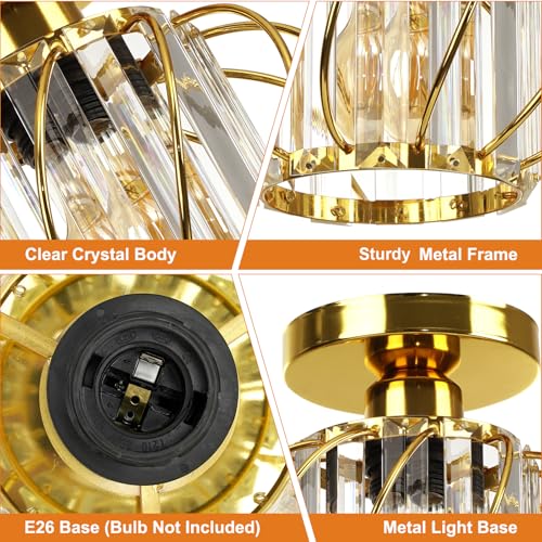 Image of FRIDEKO HOME Gold Crystal Ceiling Light Fixture - Crystal Chandelier Small Semi Flush Mount Ceiling Light Modern Lights Ceiling Mount for Hallway Kitchen Entryway Bedroom Bathroom (2 Pack, 7.48 Inch)