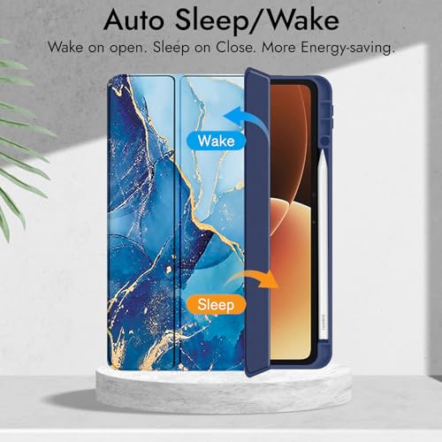 Image of Robustrion Cover for Xiaomi Pad 8 /8 Pro / 7 /7 Pro Cover Case 11.2 inch, Hybrid Flip Cover with [Transparent Back] and [Pencil Holder] for Xiaomi Mi Pad 7 /8 Cover [Auto Sleep Wake] - Marble Blue