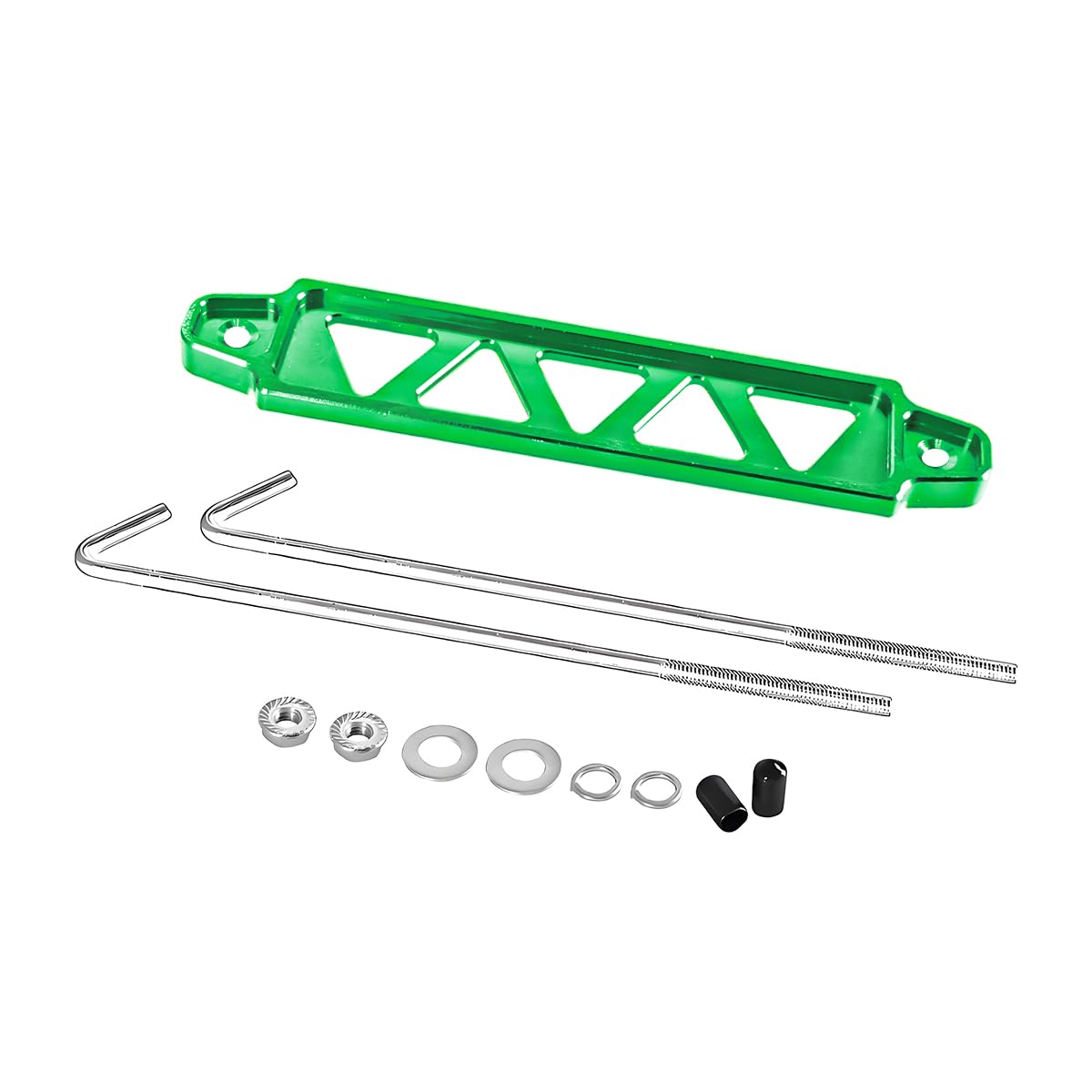 Car Battery Hold Down Bracket, Aluminum Alloy 5-Hole Battery Tie Down Holder with Stainless Steel J Bolt, Triangular Automotive Hold Lock Tray Accessories, Universal for SUV RV Sedan (Green)