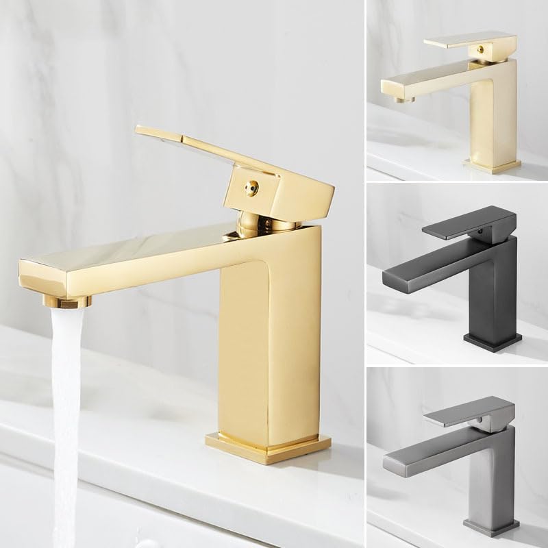 Grifo para lavabo, Grifo de lavabo de baño de cobre | Lavabo de baño multicolor: grifo bajo encimera elevado(Black)