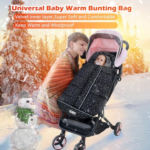 Image of LAT Baby Warm Bunting Bag Universal,Stroller Sleeping Bag Cold Weather,Waterproof Toddler Footmuff(Basic,Black+White Stars)