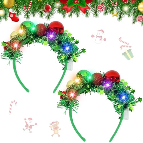 Haarreif Weihnachten, 2 Stück Weihnachts Haarreif mit LED, Leuchtende...