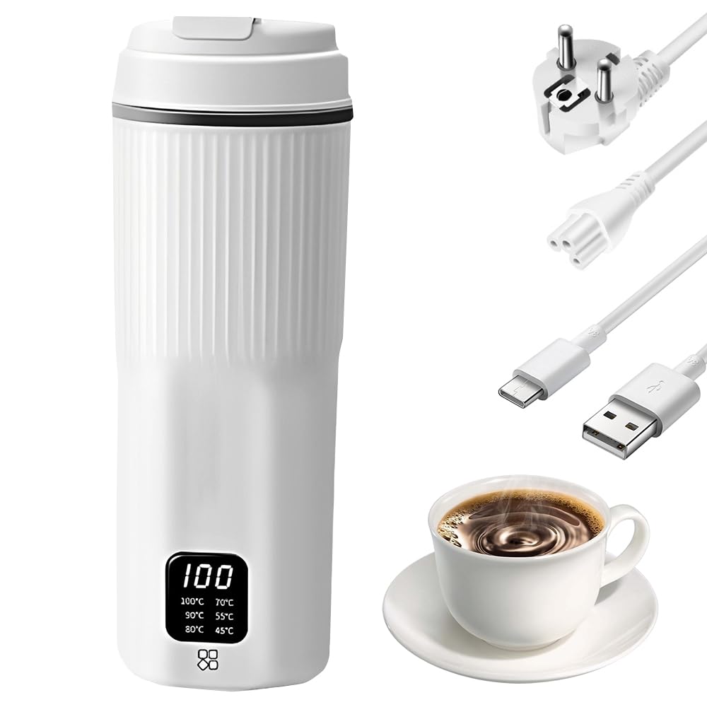 Hervidor de Agua Pequeño, Afenau 500ML Calentador de Agua Portatil con 6 Controles de Temperatura, 2 en 1 Hervidor Agua Portatil, Her-vidor de AGUA Portatil para Viajar, Camping