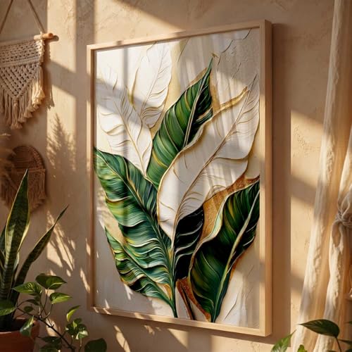 Image of kotart Aesthetic Leaf Art Home Decoration|Paintings With Frame For Living Room Bed Room Hotel Wall Decor Digital Reprint (19x25 inch)