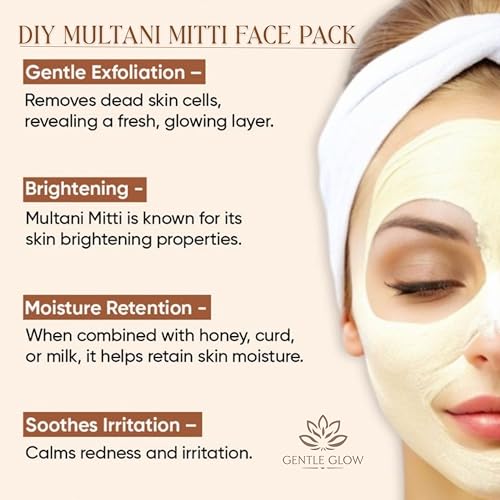 Image of GENTLE GLOW 100% Natural & Pure Multani Mitti Powder for Face Pack | Deep Pore Cleansing, Soothes Sunburn & Tanning | Chemical Free DIY Face Pack for Revitalizes Skin (100gm)