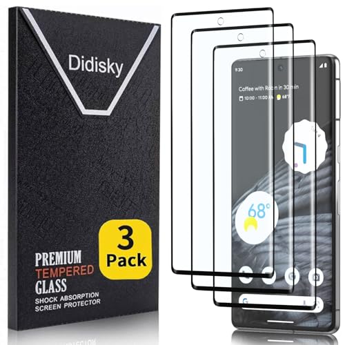 Didisky 3 Pack Screen Protector for Google Pixel 7 Pro Tempered Glass Film Anti Scratch 3D Curved Full Coverage 9H Easy to Install Bubble Free
