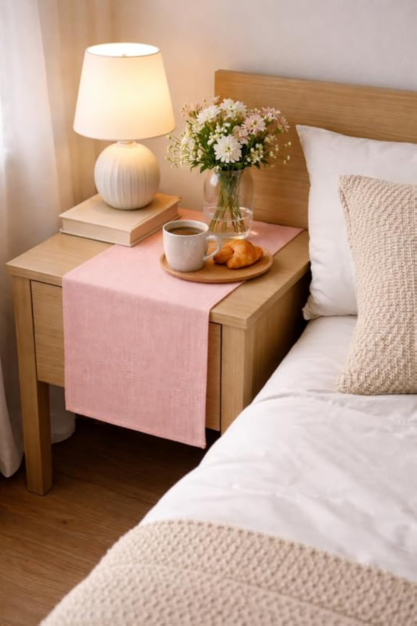 Cotton Peach Bedside Table Runner
