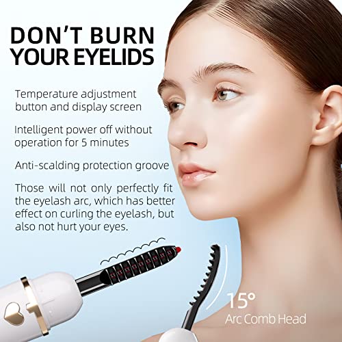 EYECURL Heated EyeLash Curler, X8 Heated Lash Curler, Intelligent Power Off Rechargeable Electric Eyelash Curler Heated By Steel Wire for 24 Hs Long Lasting (Pure White/Gold, X8-132MM)