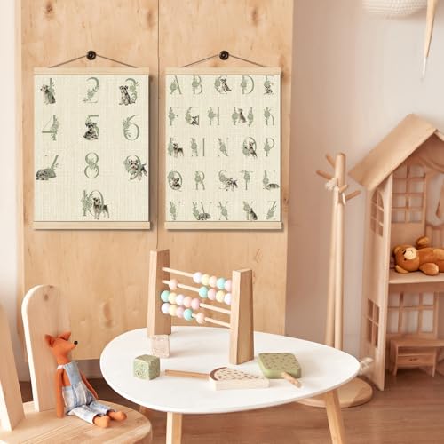 Image of Boat Wades Schnauzer Numbers and Alphabet Kids Wall Art Poster Hanger Frame, Sage Green Educational Schnauzer Dog Wall Decor for Toddler Kids Room Nursery Classroom, 12x16 Inch Set of 2