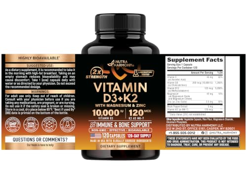 Image of Vitamin D3 K2 - Vitamin D3 10000 iu & K2 as MK-7 120 mcg Complex - 120 Caps