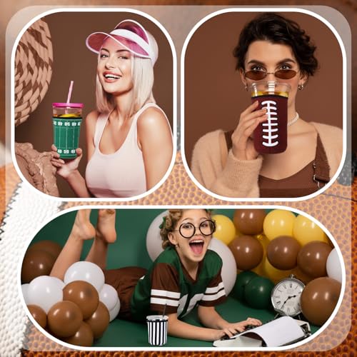 Image of LemonRoad 3 Pack Football Party Favors Reusable Football Beer Can Cooler Sleeves for Iced Coffee Cup Neoprene Coffee Sleeve Insulated Neoprene Cup Holder for Cold Beverages Iced Hot Drinks
