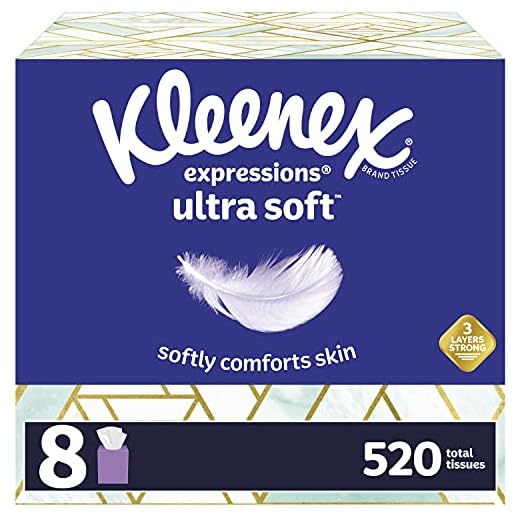 Kleenex Expressions Ultra Soft Facial Tissues, 8 Cube Boxes, 65 Tissues per Box (520 Tissues Total)