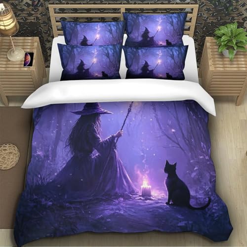 Housse de couette sorcière forêt lit simple 135x200cm microfibre 3D