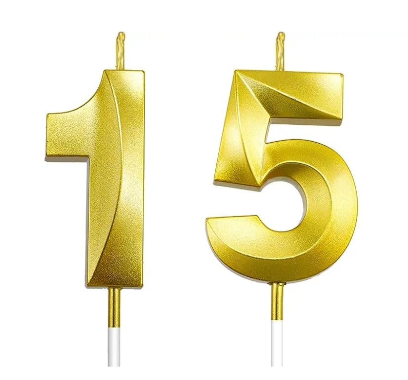 Image of Number Candles 3 Inch For Birthday, Wedding, Engagement, Valentines Day Celebration, Bridal Shower, Bachelors Decoration Gold (Numerical No 15 Or 51), Wax, Unscented