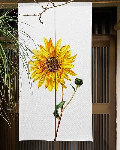 のれん Qinunipoto 花柄 ひまわり 暖簾 シンプル風 幅72cm丈120cm インテリア 出入り口 目隠し おしゃれ すだれ 遮光 部屋 間仕切りカーテン 門カーテン ポリエステル製 オーダー可 簡単取付 四季兼用