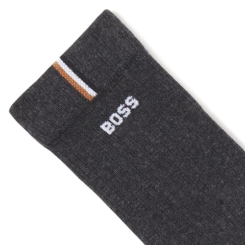 BOSS 3 Pack Iconic Stripe Ribbed Cotton Quarter Length Socks, black/shadow grey/white, 7-134