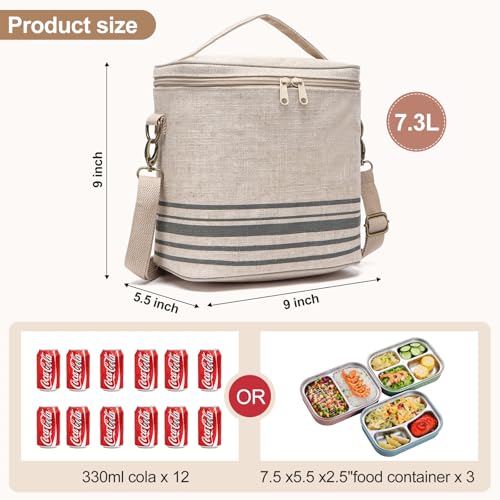 neatlife Lunch Bag for Women, Soft Linen Lunch bag with adjustable shoulder strap, Insulated Womens Lunch Bag for Work, Machine Washable Lunch Box with removable liner (Gray Stripe) - image 2