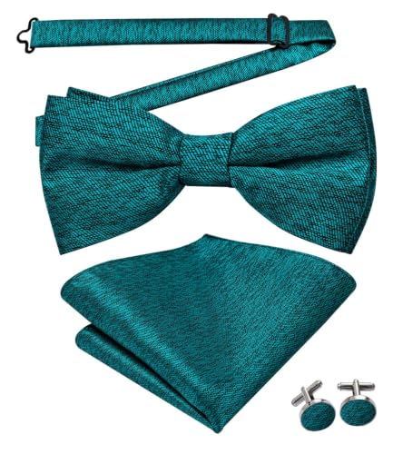 Image of Dubulle Mens Paisley Striped Bowtie Set Pre-tied Bowtie for Men and Pocket Square Set Wedding Business