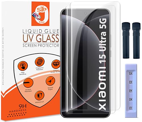 Image of STP FEEL Advanced UV Tempered Glass Screen Protector Compatible For Xiaomi 15 Ultra 5G (6.73 Inch, Pack of 2) Full Adhesive UV Curved Case Friendly HD Clarity with easy installation kit