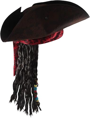 Miniatura 2 de Nicky Bigs Novelties Bucanero Caribe Tricornio Pirata Sombrero Dreadlocks Pelo Pendiente Conjunto De Parche Marrón, Marrón