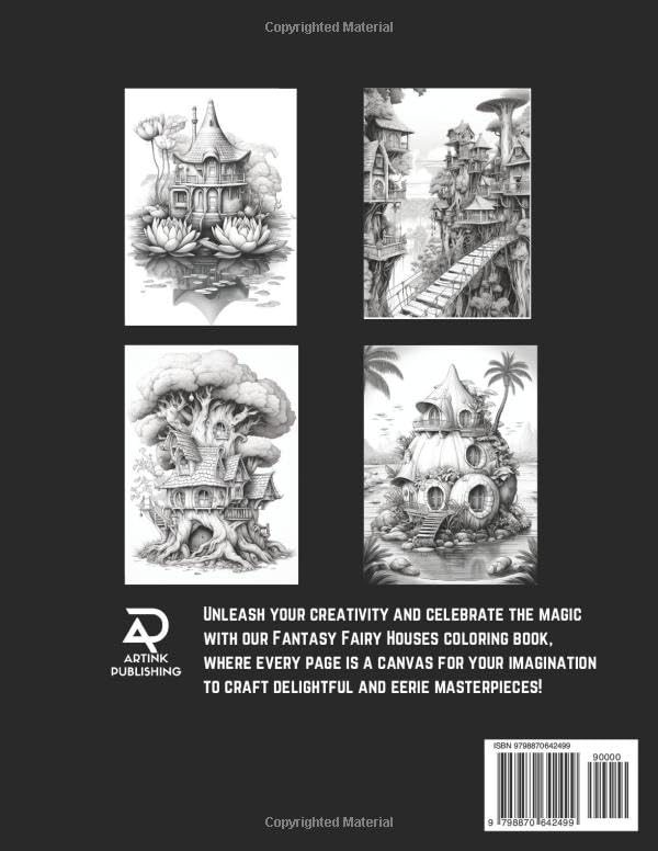 Fantasy Fairy Houses Coloring Book For Adults, Teens, Women and Men. Magic Homes And Landscapes For Relaxation, Calmness and Stress Relief by Artink Publishing (Coloring books for adults) - Image 2