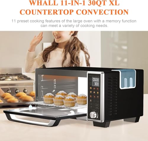 Image of WHALL Air Fryer Oven, Max XL Large 30-Quart Smart Convection Oven,11-in-1 Toaster Oven with Steam Function,12-inch Pizza,6 slices of Toast, 4 Accessories Included, Stainless Steel /1700W, BLACK