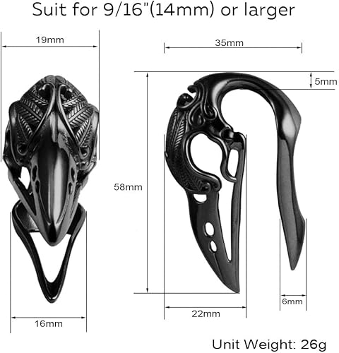 Miniatura 5 de LADEMAYH 2 piezas pesas para orejas estiradas, joyería corporal, ajuste mínimo de calibre 6g a 1 pulgada con estilo de corazón, aro, pájaro de acero