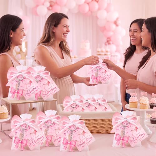 Image of 288 Pcs Baby Shower Favors Set for Guests,Pink,Bow | Boys Gender Reveal Party Set, Keychains Organza Bags Thank You Cards, Bear Theme Guest Favors, Complete Bulk Kit