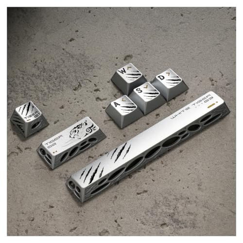 Image of XVX Aluminum Metal Silver Keycaps, 7Keys WASD+ESC+Enter+Space Keyboard Keycap, CNC Machined Hollow-Out Design, Cherry Profile, Compatible for MX Switches Mechanical Keyboard (Holy Beasts White Tiger )