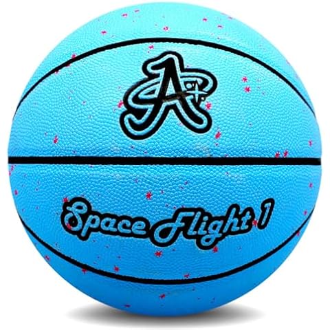 A Plus Collectibles Official Space Flight 1 Leather Game Basketball, Indoor/Outdoor Court, Full Size Kids & Adult Size 7, 29.5"… (Neptune Blue) Cover