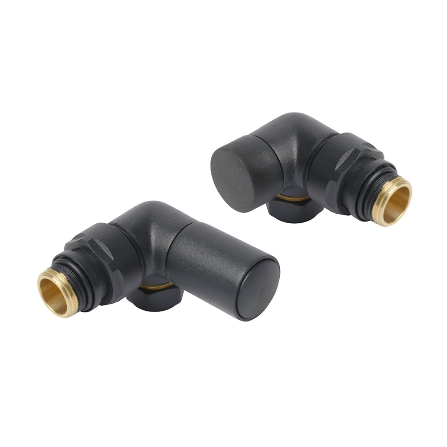 Go Bathrooms Anthracite Corner Radiator Valves Set of 2 Round Top Radiator Valves Central Heating Radiator Heated Towel Rail Valves Pair of 15mm 1/2 inch Corner Set Anthracite Grey