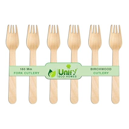 UNIFY EcoHomes 160mm, 100 Pack Disposable Forks Set | Wooden Cutlery Ideal for Birthday, Wedding & Party | Eco- Friendly, Biodegradable, Compostable Cutlery