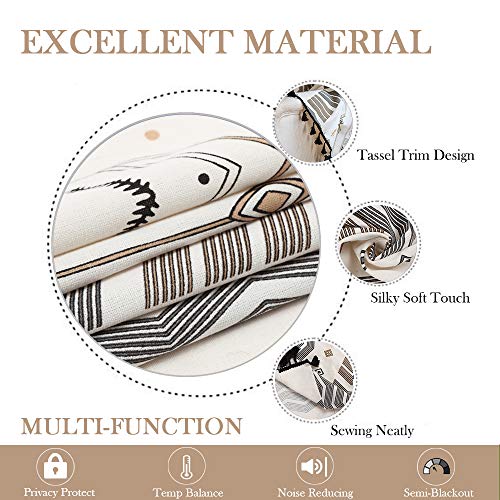 Colorbird Geometric Semi-Blackout Window Curtains 2 Panels Tribal Style Cotton Linen Darkening Curtains With Black Bordered Tassel Rod Pocket Window Drapes For Living Bedroom, 59W X 84L Inch, 1 Pair #TOP2