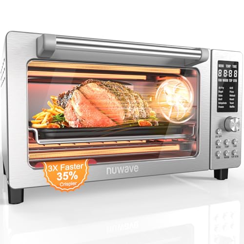Nuwave Bravo Pro Smart 21QT Toaster Oven Air Fryer Combo, Convection Oven Countertop, 12 functions all in 1, with even & quick crisp technology, 50-450°F, 1800W, Stainless Steel